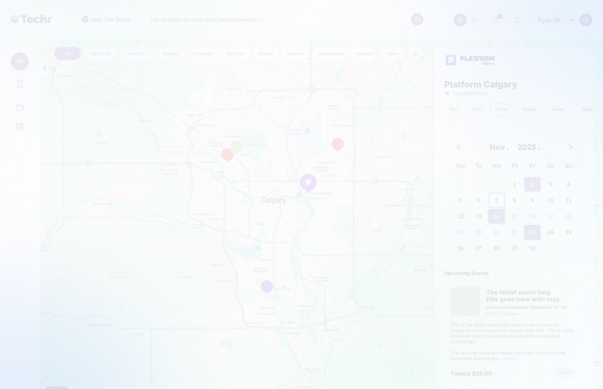 Techr platform map interface background